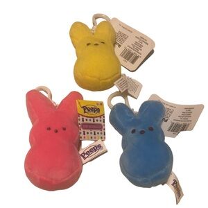 3 Peeps Bunny 4” Plush Clip Yellow, Pink And Blue Bunny Bag clips